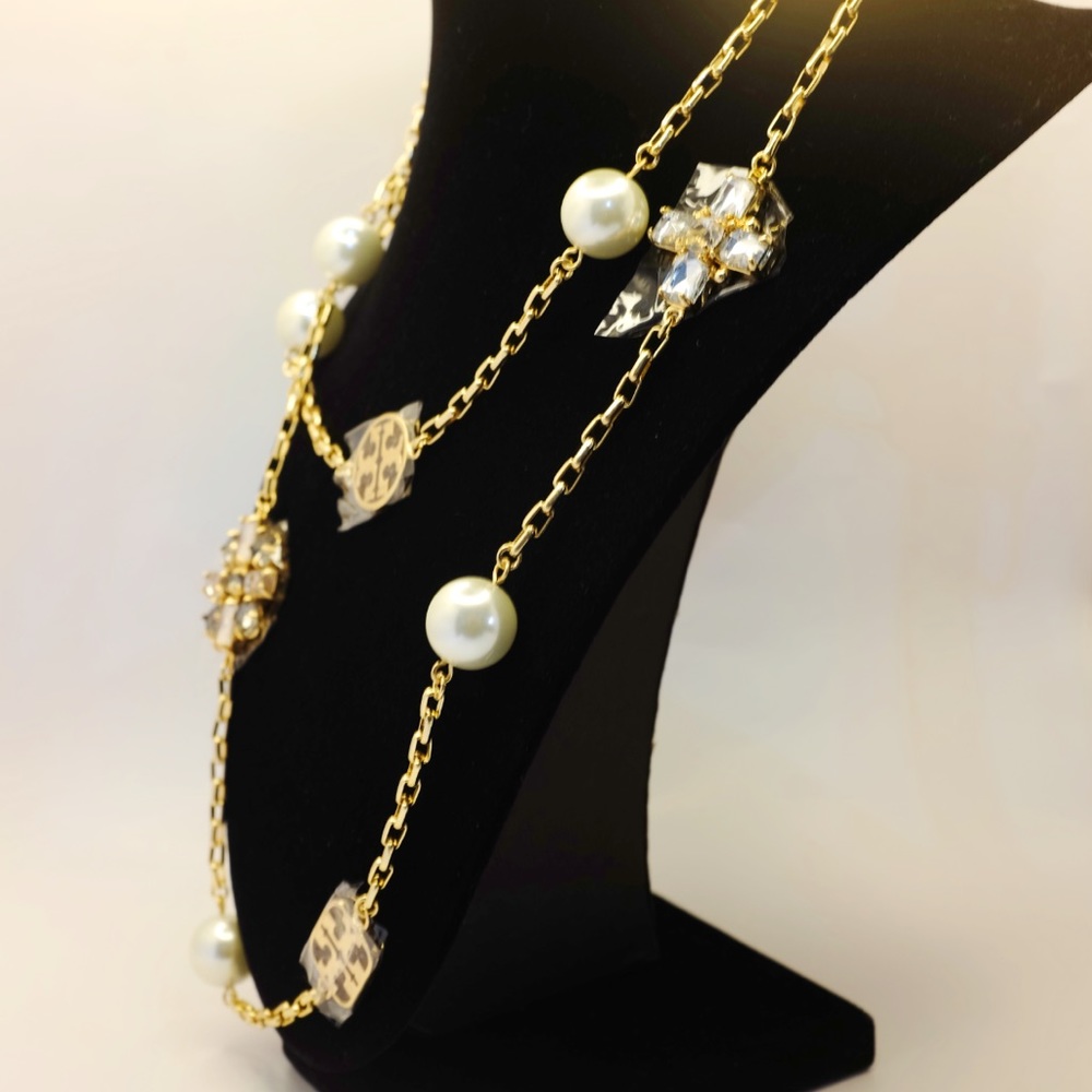Tory Burch Pearl Crystal Long Necklace - Picture 7 of 8